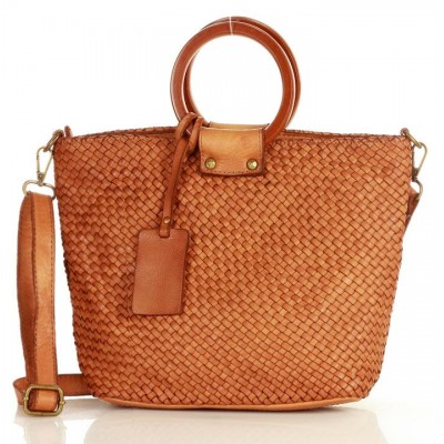 K14 Damen Henkeltasche Handtasche aus gewebtem Leder mit Vintage-Effekt | Schwarz, Braun